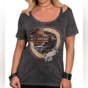 Harley Davidson Women’s Shirt Gray Eagle Cold Shoulder 100% Cotton M